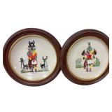 2 c1974 HOPI KACHINA Plates in Wood Holders by