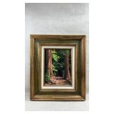 Artist signed vintage oil painting of a redwood