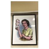 Framed Artwork Featuring Woman and DNA Helix