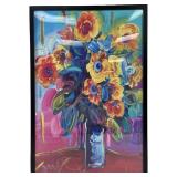 Peter Max "Vase Of Flowers" Fine Print On Canvas