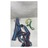 hand-woven wool sash belt set with a beaded bolo