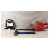 Lot With Hedge Trimmer, Hammer, and Work Light