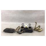 Opera Glasses, Coin Purse, and Brass Swans