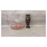 Bohemia Crystalex Glass Vase, Pink Depression