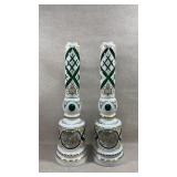 pair of antique Bohemian green and white cased