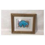 Framed D. Stowell Print of Blue Bear, Signed