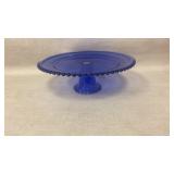 Cobalt Blue Glass Candlewick Cake Stand