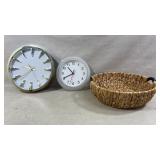 2 Wall Clocks, Hyacinth Basket