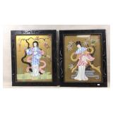 Reverse Painted Glass Panels in Decorated Frames