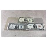 Silver certificate dollar bills, red label 2