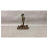 Brass Figurine on Rustic Base with Natural Finish