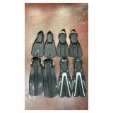 4 pairs of scuba diving fins including Dive Rite