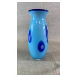 Blue Cased Glass Vase With Polished Pontil
