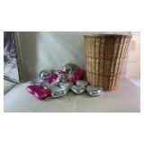 A laundry basket and valentines hearts and disco