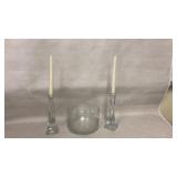 Glass bowl and PIROETT CANDLESTICK 10inches.