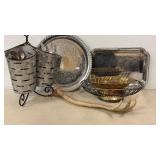 Galvanized metal olive bucket caddy, vintage