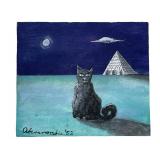 GERTRUDE ABERCROMBIE "CAT & PYRAMID" OIL MASONITE