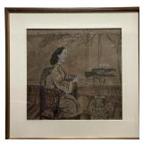 CHINESE SCHOOL FEMALE PORTRAIT WATERCOLOR