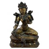 ANTIQUE MARKED TIBETAN GILT BRONZE TARA SCULPTURE