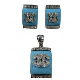 3PC CHANNEL STYLE TURQUOISE & 925 SILVER JEWELRY