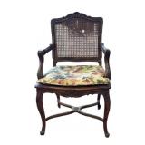 Louis XV Style Carved Walnut Caned Arm Chair
