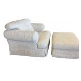 Cream Color Over Stuffed Armchair and Ottoman