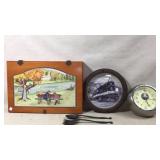 Wood box , train clock works needs batteries and