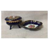 Porcelain Cobalt Blue Decorative Set with Gold Tri