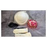 1960s Pink Floral Pillbox Hat, Ivory Sinamay