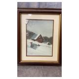 Watercolor Painting Titled "Barn in snow covered