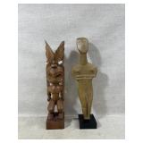 Wooden Tiki and Abstract Statue Lot on Stands