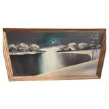 Vintage Framed Winter Scene Painting on Board