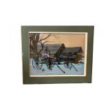 Western Wagon in Winter by Barn hand Signed by