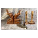 Vintage Hand-Carved Teak Wood Elephant Bookends,