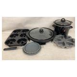 electric indoor grill, crock pot, baking trays