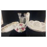 Antique Teapot, Porcelain Serving Basket /Bowls