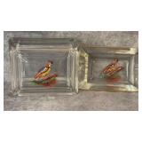 Vintage Hand-painted Pheasant Ashtrays with Gold