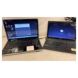 2 laptops, left holds charge both have power cords