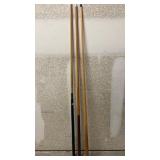 Three Wooden Pool Cue Sticks with Markings