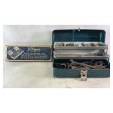 Assortment of vintage tools and rifle cleaning kit