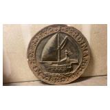 Circular Chalk Plaque W/ Ferdinand Columbus Design