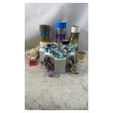 Colored light bulbs, clear light bulbs, tape and