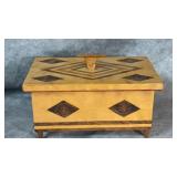 Vintage Wooden Folk Art Jewelry Box, Red and Blue