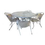 c1980s Wrought Iron Patio Table w 4 Chairs