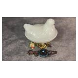 Vintage Hazel Atlas White Milk Glass Hen on Nest