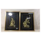 Framed Thai Gold Foil Artwork on Black Silk
