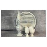 Vintage 9-Piece Set Marble Liquor Decanter with