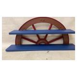 Wooden Wheel-Themed Blue and Red Wall Shelf
