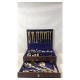 Gold-Plated Flatware Set in Wooden Storage Chest