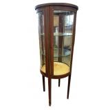Antique Round Bowed Glass Curio Cabinet